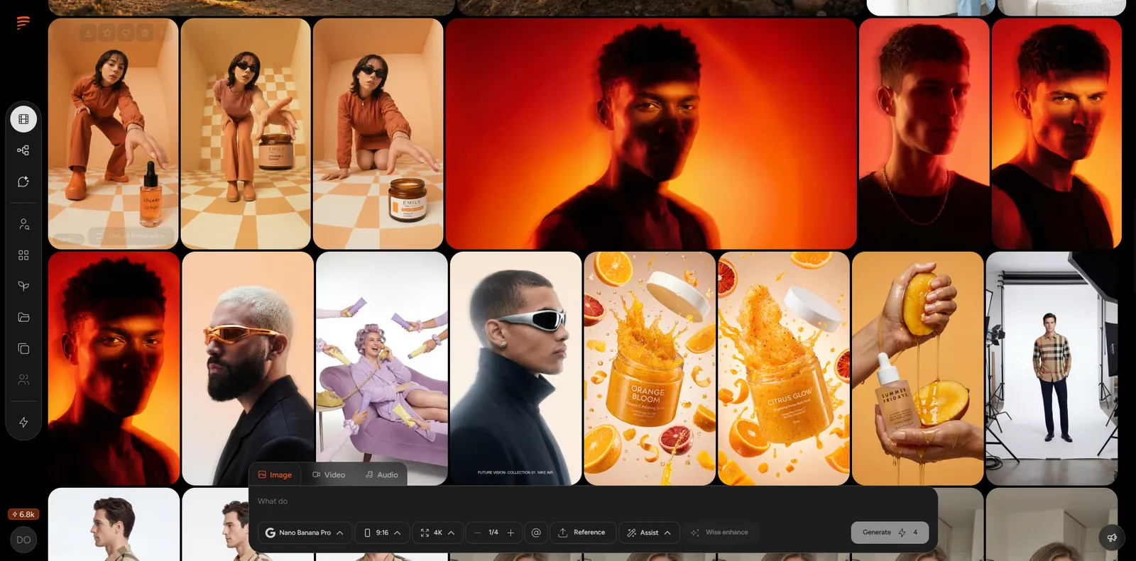 Studio gallery organising generated campaign images and videos